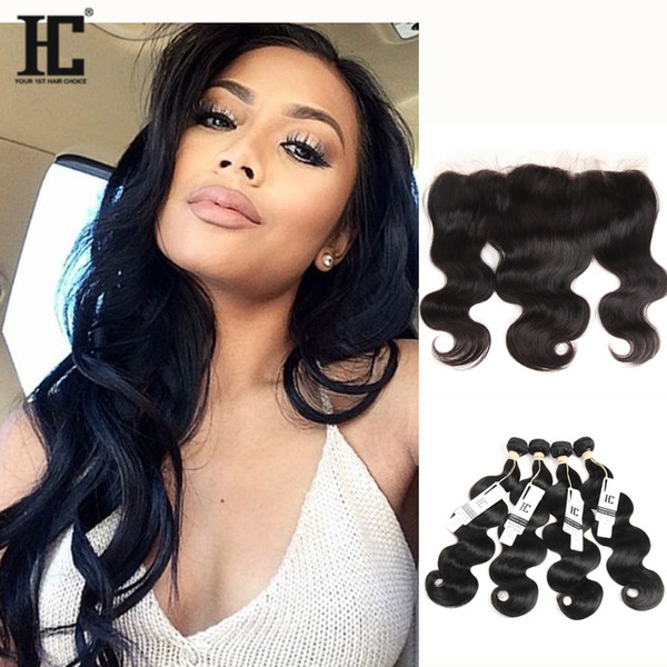 HC 13X4 Peruvian Full Lace Frontals With 3 Bundles Body Wave Human Hair With Frontal 8A Peruvian Virgin Hair With Lace Frontal Closure