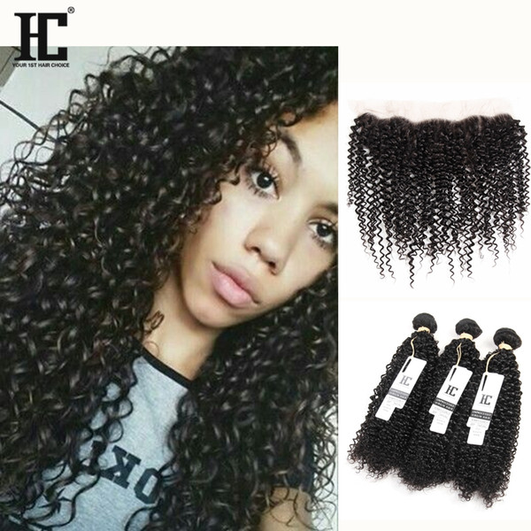 HC 13x4 Size Curly Lace Frontal With Human Hair Bundles Malaysian Kinky Curly Virgin Hair Weave With Lace Frontal Closure Kinky Curly Hair