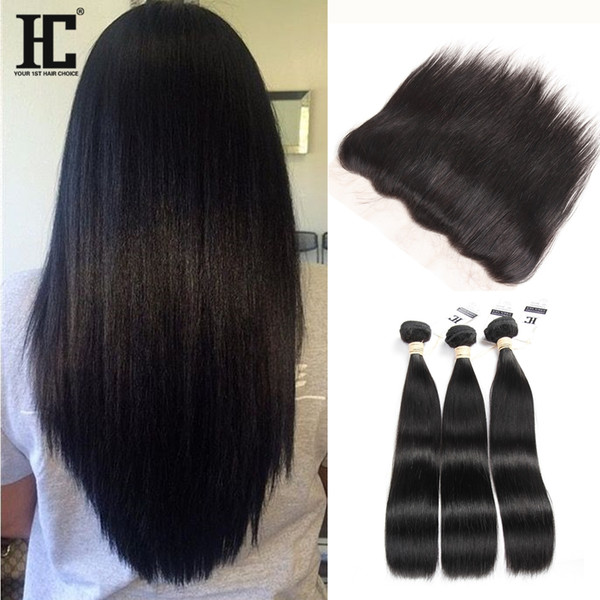 HC Hair Top 8A Brazilian Virgin Hair With Closure Brazilian Straight Hair With Closure Ear To Ear Lace Frontal Closure With Bundles