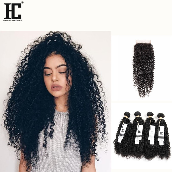 HC 8A Brazilian Kinky Curly With Closure 4 Bundles With Closure Kinky Curly Brazilian Hair With Closure Brazilian Kinky Curly Virgin Hair