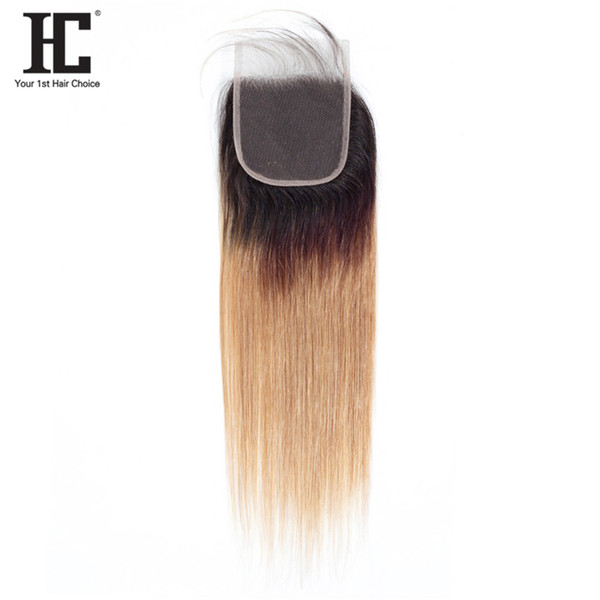 HC Straight Hair Free Part Lace Closure 4*4 Inch With Baby Hair 1B/27 Ombre Brazilian Straight Human Hair 10-20 Inch