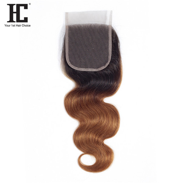 HC Ombre Brazilian Body Wave Lace Closure Free Part 1b 30 Two Tone Human Remy Hair Closure With Babyhair