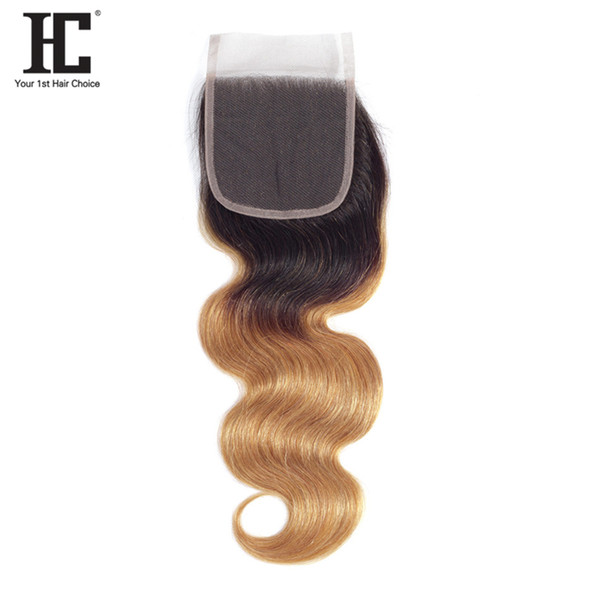 HC 1B/27 Ombre Body Wave Hair Lace Closure 4*4 Inch With Baby Hair Brazilian Body Wave Human Hair Top Clousre 