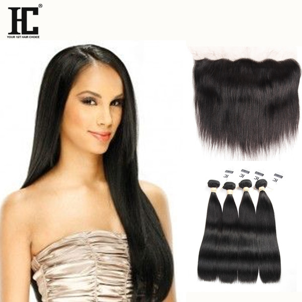 HC Hair Frontal with Bundles Straight Hair Brazilian Indian Peruvian Malaysian Virgin Hair 4 Bundles With 13x4 Lace Frontal