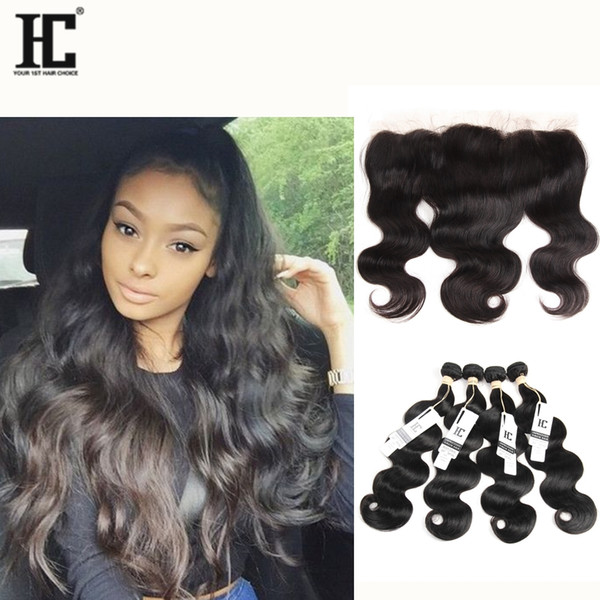 Brazilian Body Wave Virgin Hair 4 Bundles with Frontal Closure Brazilian Hair Bundles Human Hair Weave Ear to Ear Lace Frontal