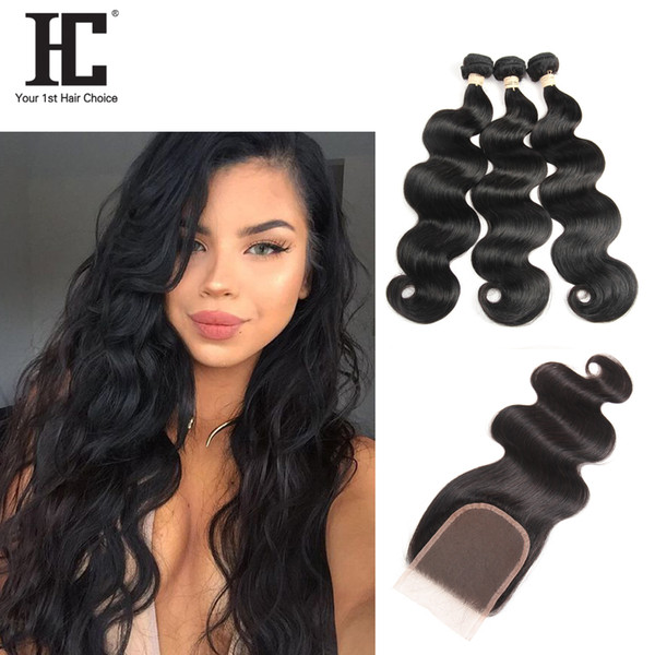 Cheap Fashion 4x4 Peruvian Body Wave Lace Closure With Bundles 7A Peruvian Virgin Hair With Closure HC Hair Products