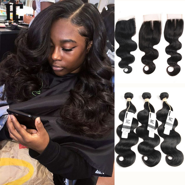 Brazilian Body Wave 3 Extension Bundles With Swiss Lace Closure Unprocessed Peruvian Malaysian Indian Virgin Human Hair Wefts Dyeable