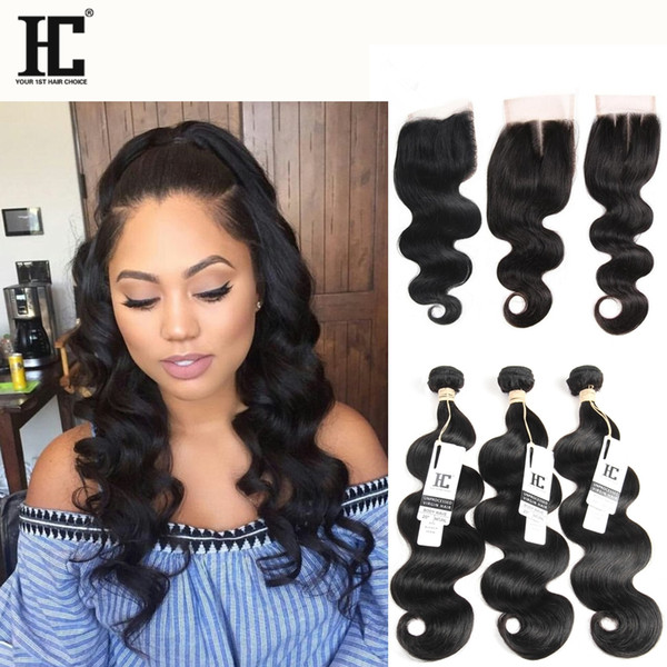 HC Hair Body Wave Malaysian Virgin Hair Weaves 3 Bundles with Lace Closure Malaysian Remy Human Hair Closures Unprocessed