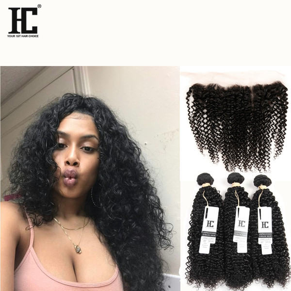 HC Wholesale Brazilian Virgin Hair Frontal Unprocessed Curly Hair With Frontal 13*4 Human Hair Bundles Extensions