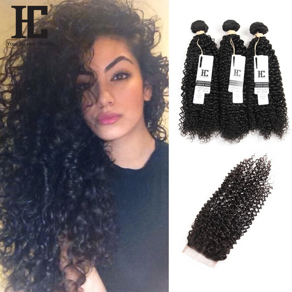 HC Malaysian Virgin Hair Bundles With Closure Kinky Curly Malaysian Hair With Lace Closure 3pcs lot Hair Bundles With Lace Closures