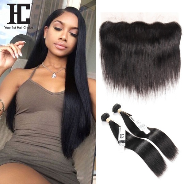 HC Hair Brazilian Virgin Human Hair 13*4 Lace Frontal With 2 Bundles Unprocessed Brazilian Straight Hair With Frontal Closure Weave Natural