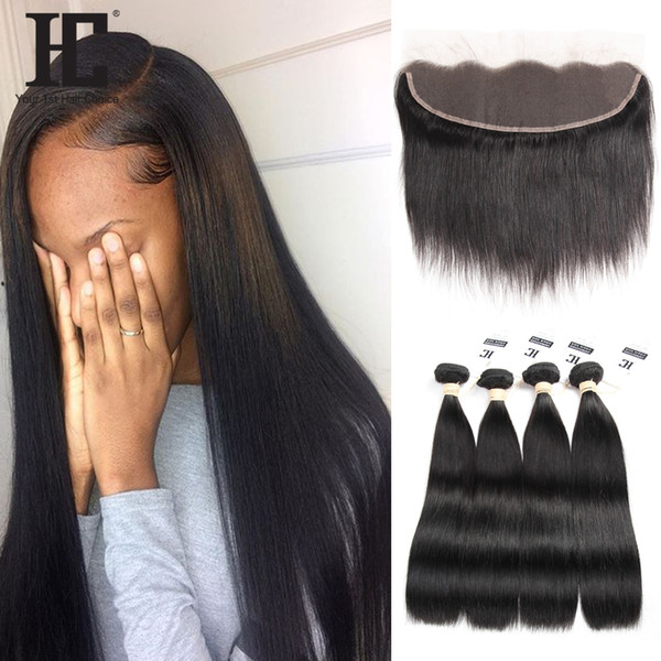 HC Hair Brazilian 13X4 Full Lace Frontals With 4 Bundles Soft Straight Human Hair With Frontal Peruvian Virgin Hair With Lace Frontal