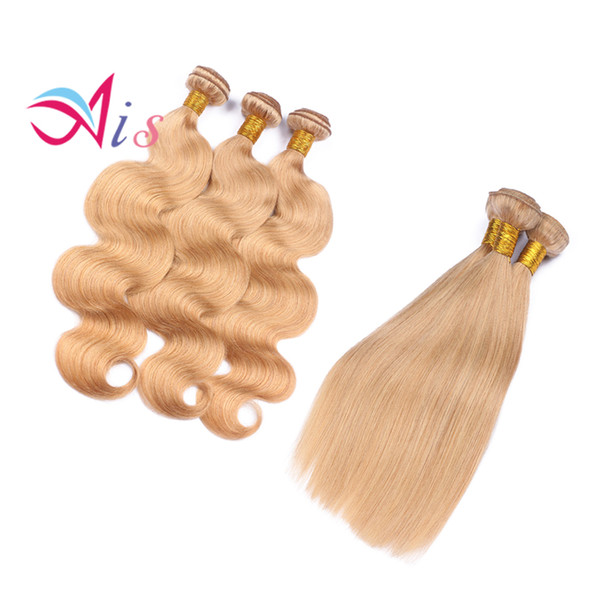 Brazilian Hair Straight Or Body Wave Hair Weaves Color 27# Remy Human Hair Weft Honey Blonde Extensions