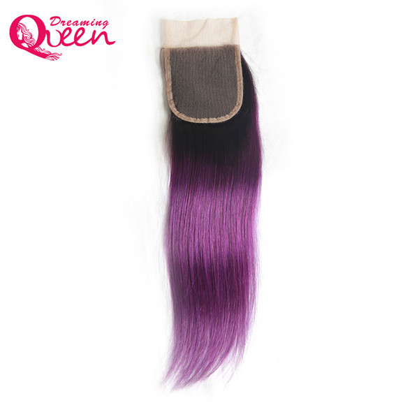 T1B Purple 4x4 Straight Hair Lace Closure 100% Brazilian Virgin Human Hair Ombre Closure With Baby Hair 