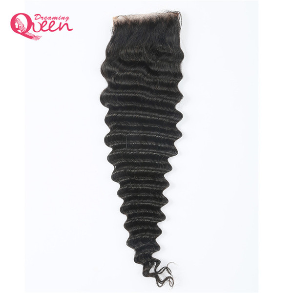 Brazilian Deep Wave Lace Closure Brazilian Virgin Human Hair Bleached Knots Natural Hairline 4x4 Hair Closure Can be dyed Natural Black