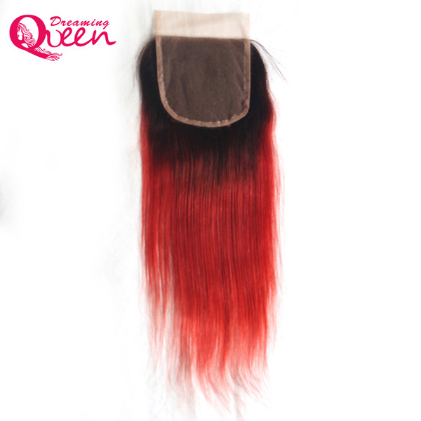 T1B Red Color Straight Lace Closure Ombre Brazilian Virgin Human Hair 4X4 Lace Closure With Baby Hair Bleached Knots Closure