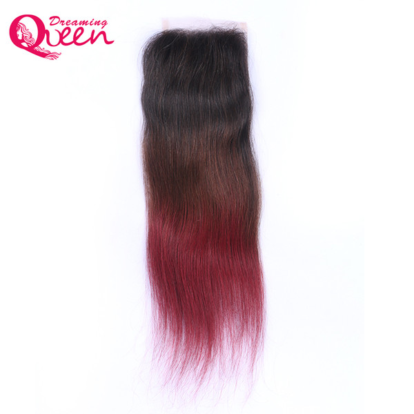 T1B 4 99J Color Straight Human Hair Lace Closure Brazilian Virgin Human Hair 4x4 Lace Closure With Baby Hair Ombre Lace Closure