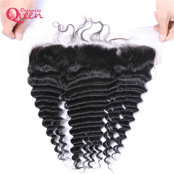 Brazilian Deep Wave Lace Frontal Closure Brazilian Virgin Human Hair Pre-plucked Middle Free Three Part 13x4 Size Hair Closure 