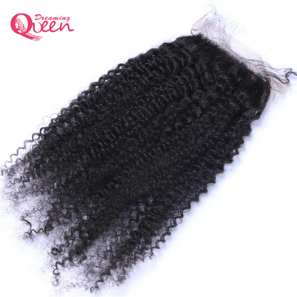 Mongolian Afro Curly Silk Base Lace Closure Mongolian Virgin Human Hair 4x4 Silk Closure Hidden Knot Middle Free Three Part Hair Closure