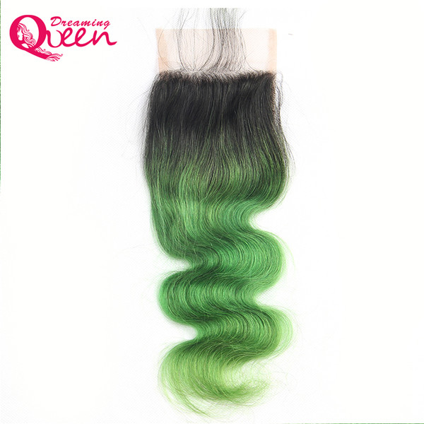 T1B Emerald Green Color Body Wave Lace Closure Ombre Brazilian Virgin Human Hair 4X4 Lace Closure With Baby Hair Bleached Knots Closure