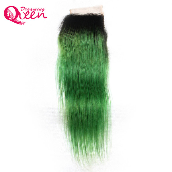 T1B Emerald Green Color Straight Lace Closure Ombre Brazilian Virgin Human Hair 4X4 Lace Closure With Baby Hair Bleached Knots Closure