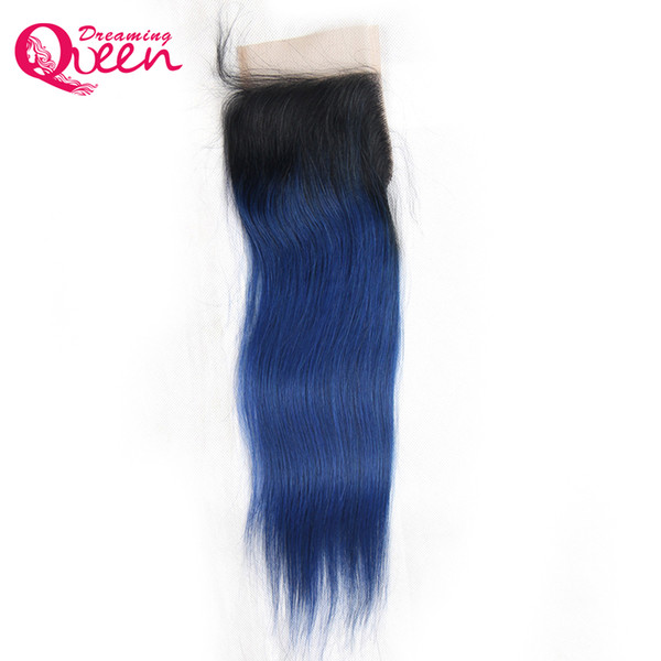 T1B Ocean Blue Color Straight Lace Closure Ombre Brazilian Virgin Human Hair 4X4 Lace Closure With Baby Hair Bleached Knots Closure