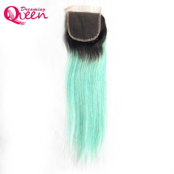 T1B Light Green Color Straight Hair Lace Closure Ombre Brazilian Virgin Human Hair 4X4 Lace Closure With Baby Hair Bleached Knots Closure