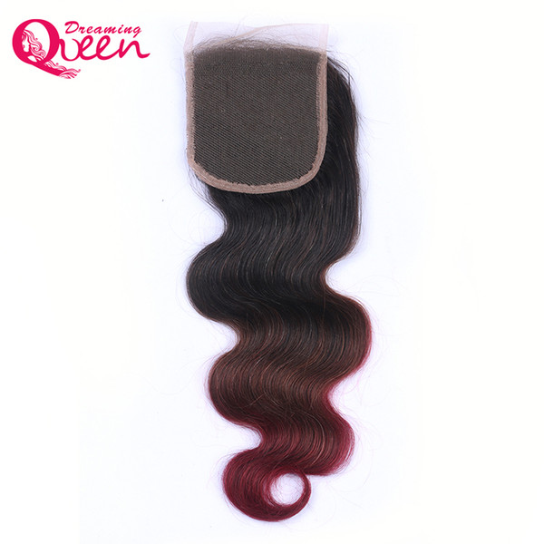 T1B 4 99J Color Body Wave Lace Closure Brazilian Virgin Human Hair 4X4 Lace Closure With Baby Hair Bleached Knots Ombre Hair Closure