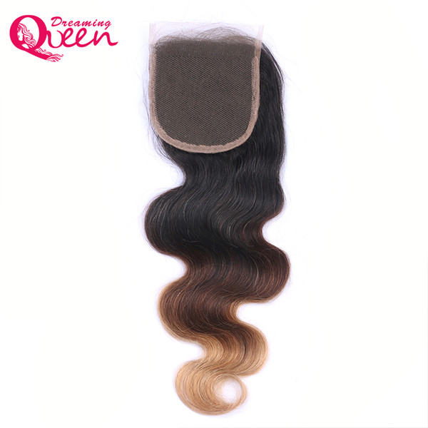 #T1B 4 27 Color Body Wave 4X4 Lace Closure Brazilian Ombre 100% Virgin Human Hair Closure With Baby Hair Bleached Knots Ombre Lace Closure