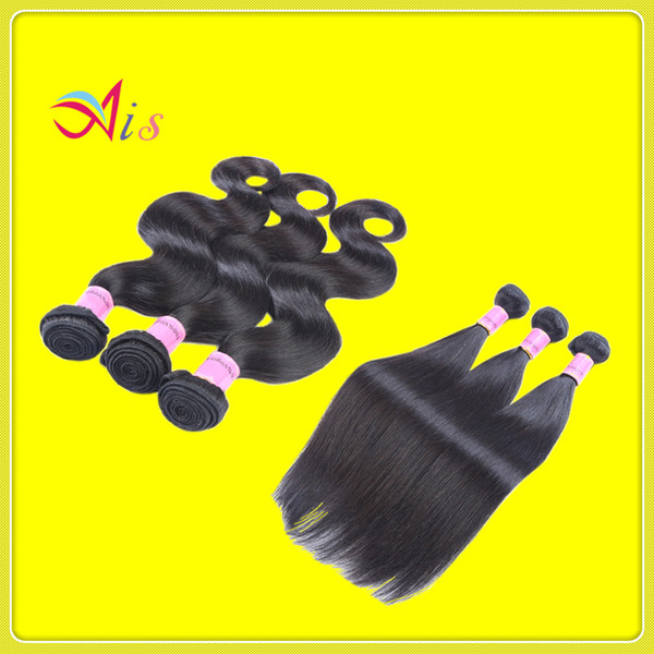 Remy Human Hair 7A Unprocessed Brazilian Natural Hair Weft 3Bundles lot 1B Virgin Weave Straight Type Human Hair Extensions 