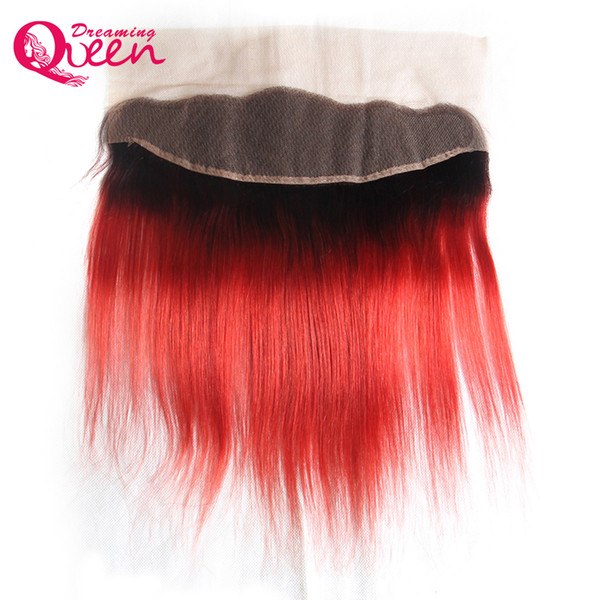 T1B Red Color Straight Lace Frontal Closure Ombre Brazilian Virgin Human Hair 13X4 Ear to Ear Lace Closure Pre-plucked Baby Hair