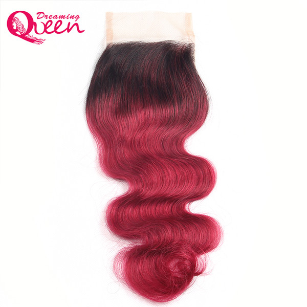 T1B Burg Color Body Wave Lace Closure Ombre Brazilian Virgin Human Hair 4X4 Lace Closure With Baby Hair Natural Hairline Closure