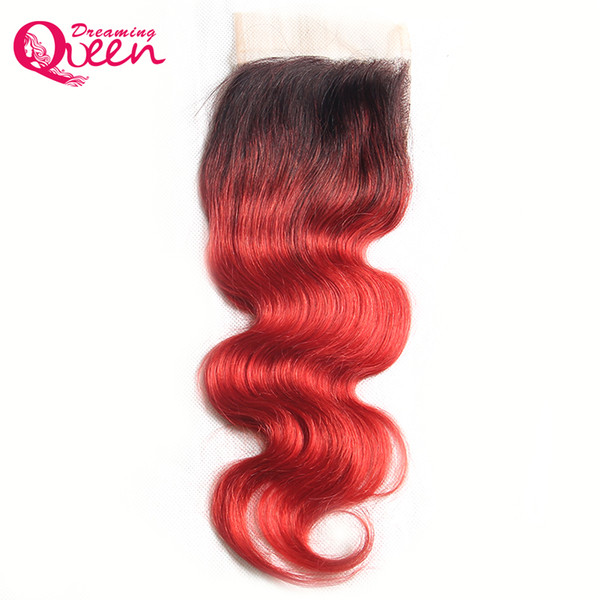 T1B Red Color Body Wave Lace Closure Ombre Brazilian Virgin Human Hair 4X4 Lace Closure With Baby Hair Natural Hairline Closure