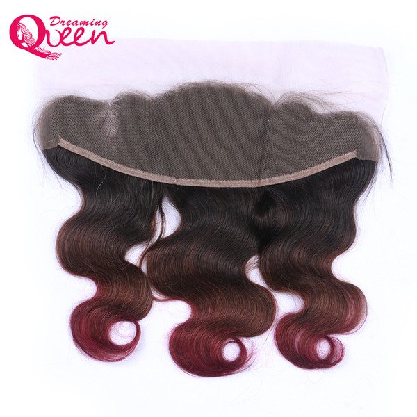 T1B 4 99J Color Body Wave Lace Frontal Closure Brazilian Virgin Human Hair 13X4 Ear to Ear Lace Closure Pre-plucked Ombre Frontals