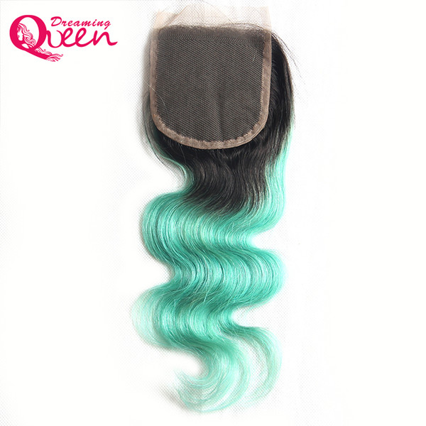 T1B Light Green Color Body Wave Hair Lace Closure Ombre Brazilian Virgin Human Hair 4X4 Closure With Baby Hair Bleached Knots Closure