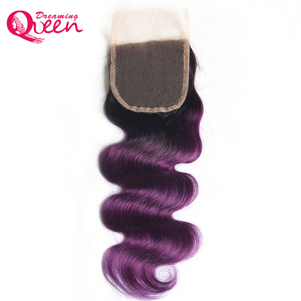 T1B Purple 4x4 Body Wave Lace Closure 100% Brazilian Virgin Human Hair Ombre Hair Closure With Baby Hair 