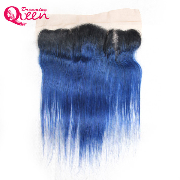 T1B Ocean Blue Color Straight Lace Frontal Closure Ombre Brazilian Virgin Human Hair 13X4 Ear to Ear Lace Closure Pre-plucked Frontal