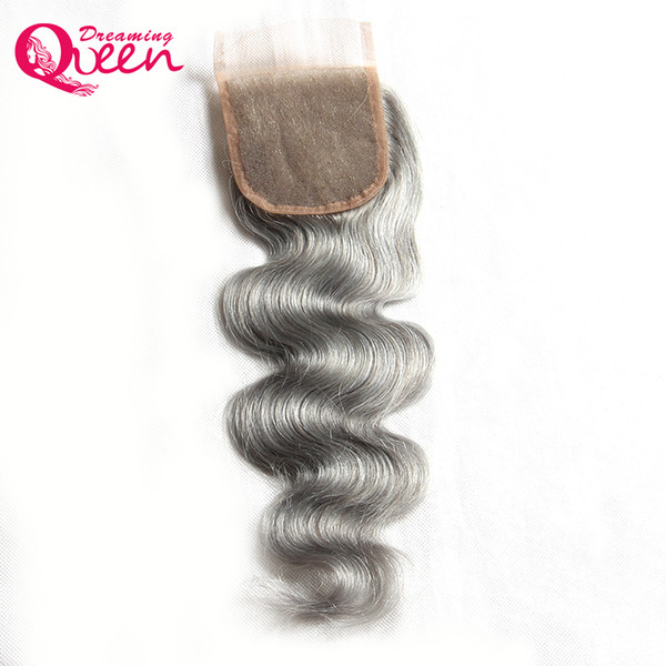 Grey Body Wave Lace Closure Ombre Brazilian Virgin Human Hair 4x4 Lace Closure With Baby Hair Gray Color Hair Closure 