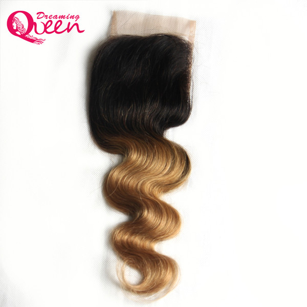 T1B 27 Honey Blonde Color Body Wave Lace Closure Brazilian Virgin Human Hair 4X4 Lace Closure With Baby Hair Ombre Lace Closure