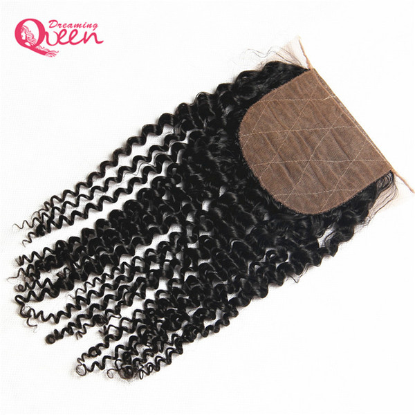 Mongolian Kinky Curly Silk Base Lace Closure Virgin Human Hair Closure With Baby Hair Middle Free Three Part Top Lace Closure Natural Color