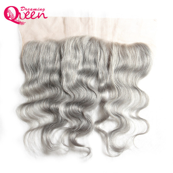 Grey Color Body Wave Lace Frontal Closure Ombre Brazilian Virgin Human Hair Gray 13X4 Ear to Ear Lace Frontal With Baby Hair Pre-plucked