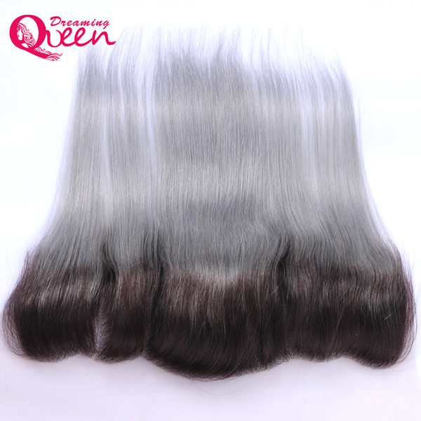 T1B Grey Color Straight Hair Lace Frontal Closure Brazilian Virgin 1B Gray Human Hair 13X4 Lace Closure With Baby Hair Pre-plucked Frontals