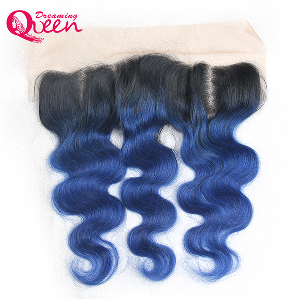 T1B Ocean Blue Color Body Wave Lace Frontal Closure Ombre Brazilian Virgin Human Hair 13X4 Ear to Ear Lace Closure Pre-plucked Frontal