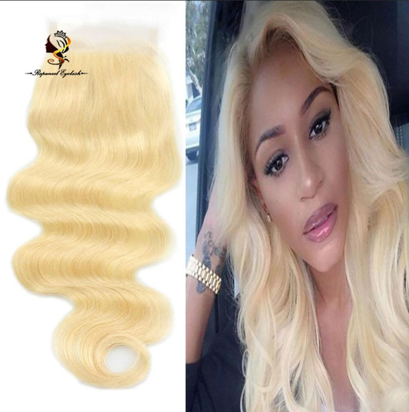 Blonde 613 Lace Top Closure (4*4) Body Wave Virgin Hair Swiss lace cheap human hair closures with bleached knots