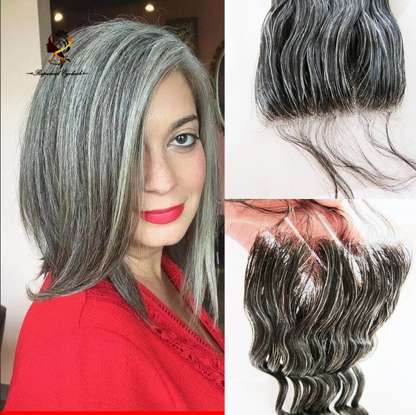 Mixed1b/grey Brazilian Virgin Human Hair Top Closure 9A Grade Hair Deep Wave Swiss Lace Closure For Old Women