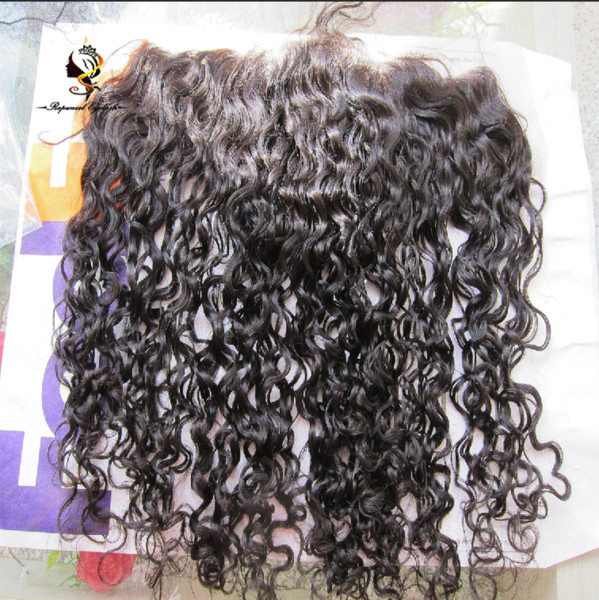 lace frontal13X4 human hair natural black color Soft Curl frontal closure