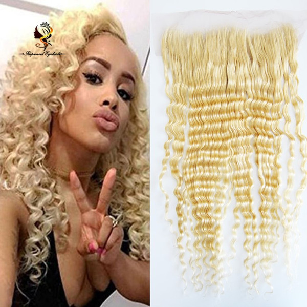 Blonde Frontal Lace Closure with Baby Hair Ear to Ear Frontals Human Hair 13x4 Free Part Deep Wave transparent 613 lace frontal