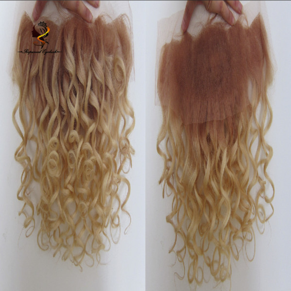 No tangle no shedding fashion unprocessed virgin human hair bouncy wave two tone30 613 ombre color blonde lace frontal13X4