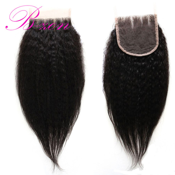 7A Malaysian Kinky Straight Closure Coarse Yaki Virgin Human Hair Free Middle 3 Part Lace Closure Bleached Knots With Baby Hair