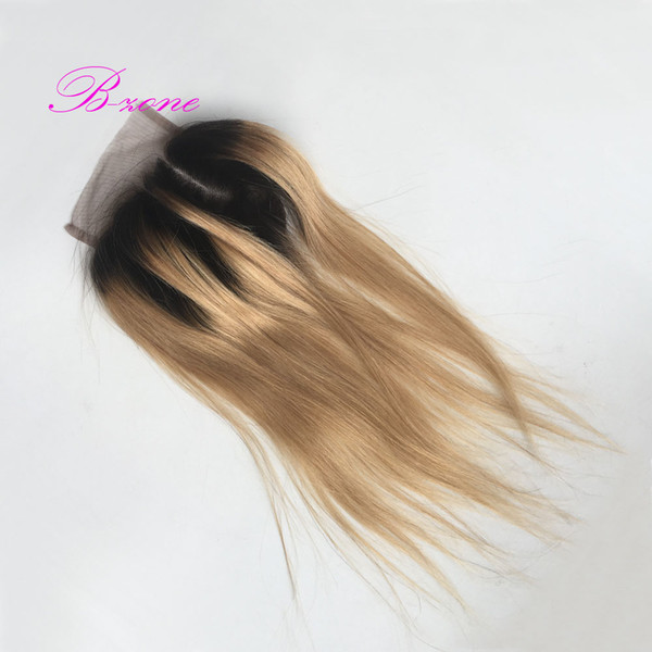 1B 27 Ombre Blonde Virgin Hair With Lace Closure Malaysian Human Hair Closure Straight Dark Rooted Honey Blond Lace Closure